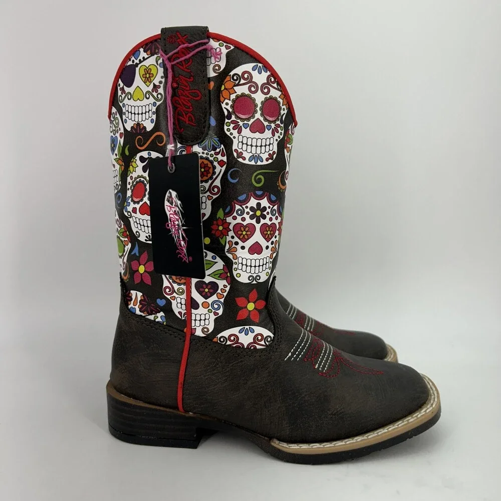 Blazin Roxx Boots Kids Size 10 Destiny Sugar Skull Western Zip Slip Resistant